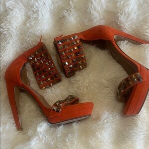 Jeffrey Campbell Orange Suede Studded Platform Heels 9